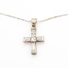 Sterling Silver CZ Cross Necklace On 925 Italian Chain