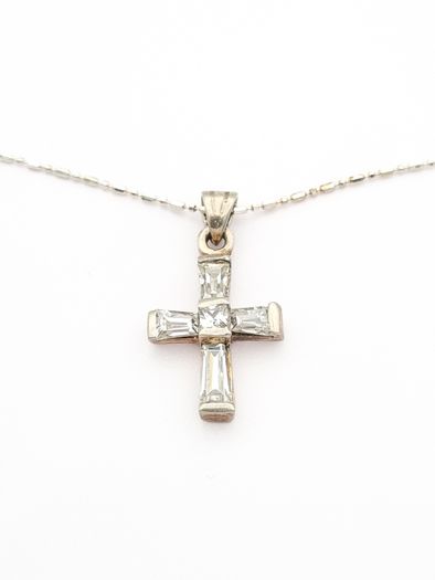 Sterling Silver CZ Cross Necklace On 925 Italian Chain