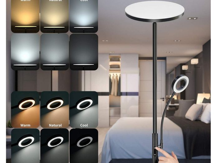 35W Dimmable Black LED Floor Lamp, 4200lm Floor Lamps Living Room with Remote Control & Touch Control, 3000-6000K Modern Floor Lamp with 1H Timer