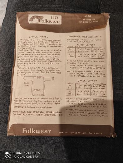 Vintage clothing pattern