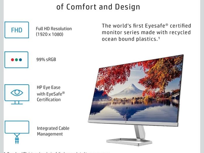 HP FHD Monitor, HDMI, Black Head, Silver Stand, 24-Inch