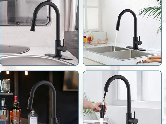 Stainless steel kitchen tap black.