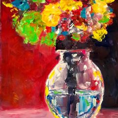 Vibrant floral painting. Acrylic on 190gsm cold pressed watercolour paper. Original art by seller.