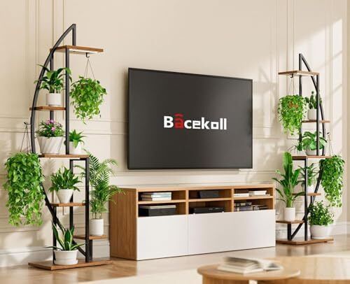 Plant Stand Indoor with Grow Lights, 6 Tiered Tall Plant Shelf, Metal Plant Stand for Indoor Plants Multiple, Half-Moon Plant Rack Display Shelf, 2 Pcs Plant Holder for Living Room, Patio