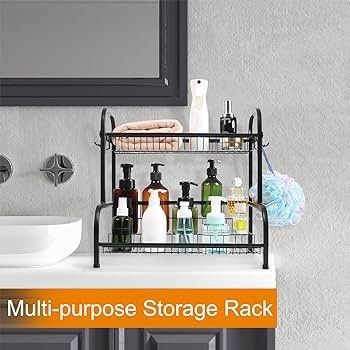 Black Spice Rack Organiser, 2 Tier Spices Organizers and Storage Racks, Spice Racks Free Standing for kitchen Countertop Organizer