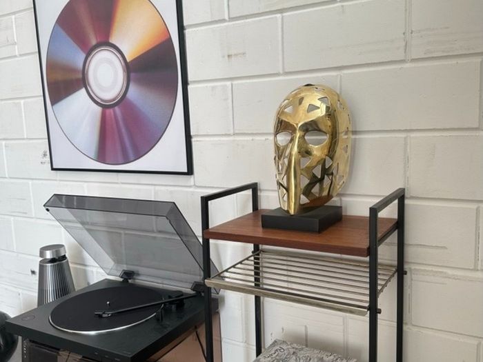 Mask Sculpture On Stand- Polished Bronze