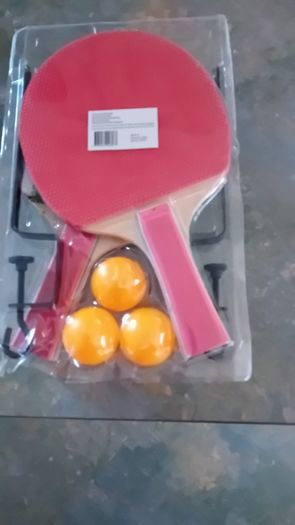 Table tennis bats x 2, balls and 2 grips for net