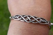 STERLING CELTIC Cuff Bangle Bracelet-Vintage 925 Silver-Birmingham Anchor LI Hallmark-Irish Promise Forever Love Me