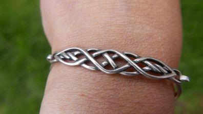STERLING CELTIC Cuff Bangle Bracelet-Vintage 925 Silver-Birmingham Anchor LI Hallmark-Irish Promise Forever Love Me