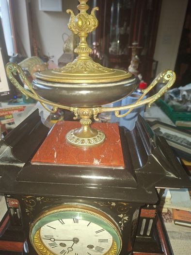 Rare 19th-century 1867 until 1889 French Architectural Mantel Clock by Samuel Marti, Enamel Dial In Working Condition,