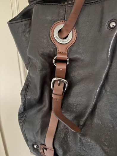 Genuine leather black and dark brown shoulder bag by Karen Millen