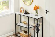 Console Table 30cm Narrow Entryway Table for Living Room 80cm Modern Industrial Sofa Table with 3-Tier Storage Shelves for Corridor, Hallway, White Marble