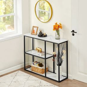 Console Table 30cm Narrow Entryway Table for Living Room 80cm Modern Industrial Sofa Table with 3-Tier Storage Shelves for Corridor, Hallway, White Marble
