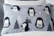Cosy Penguin Fleece Double Duvet Set Grey Multiple Sizes (free Postage)