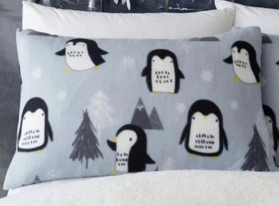 Cosy Penguin Fleece Double Duvet Set Grey Multiple Sizes (free Postage)