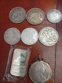 lot of silver coins and bar