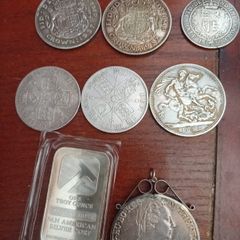lot of silver coins and bar