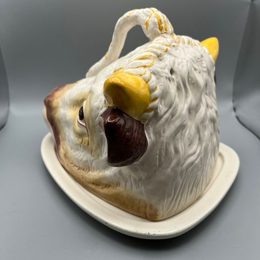 Rare 19th Century Staffordshire Style Bull Head Cheese Dish - Complete