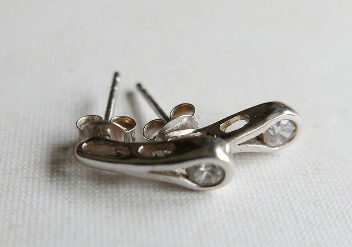 Vintage Sterling Silver 925 CZ Loop Drop Earrings 1,54g