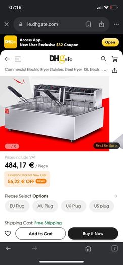 Stainless Steel Commercial Electric Fryer Stainless Steel Fryer 12L Electric Double Tank Double Sieve Machine for Chicken/Shrimp With Basket And Lid 12L 220v