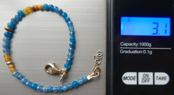 925 Sterling Silver Beaded bracelet with blue and orange stones