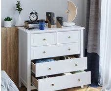 White Chest of Drawers Bedroom Dresser with 5 Drawers 80x40x80 cm