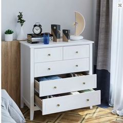 White Chest of Drawers Bedroom Dresser with 5 Drawers 80x40x80 cm