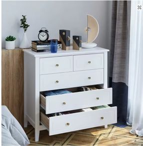 White Chest of Drawers Bedroom Dresser with 5 Drawers 80x40x80 cm