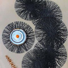 6 pcs set Round Hollow Woven Placemats / Dining Table Mats