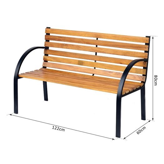 Wooden Garden Bench Park Chair 2 Seater Love Chair Outdoor Patio Porch Furniture w/ Sturdy Metal Frame (FREE POSTAGE)