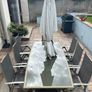 8 Seater Patio Table, Chairs and Parasol Image 2