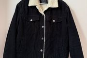 BERSHKA Black Cord Jacket Faux Sheepskin Lining Size M!