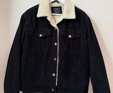 BERSHKA Black Cord Jacket Faux Sheepskin Lining Size M!