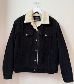 BERSHKA Black Cord Jacket Faux Sheepskin Lining Size M!