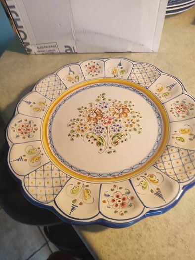 VTG Wall Hanging CONDE TALAVERA Pottery Plate 29 cm. Beautiful Blue Yellow