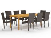9 Piece Garden Dining Set Brown