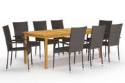 9 Piece Garden Dining Set Brown