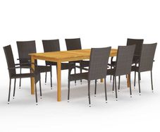 9 Piece Garden Dining Set Brown