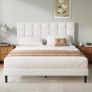 King Bed Frame, Easy Assembly, Sturdy Wooden Slat Support, Upholstered Platform with Headboard, No Box Spring Needed, White King Bed 150x200 Image 7