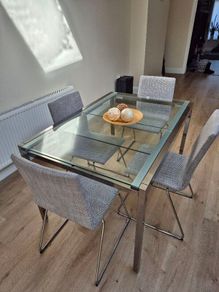 IKEA GLIVARP Extendable Dining Table Glass & Chrome + 4 chairs