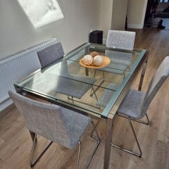 IKEA GLIVARP Extendable Dining Table Glass & Chrome + 4 chairs