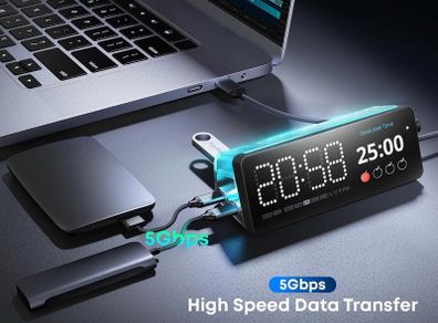 Vobot Laptop Docking Station (7-in-1), Docking Station with Screen, Multiple Built-in Apps, USB C Dock with HDMI 4K@60Hz, 90W Max Power Delivery, 1 Gbps Ethernet, USB C Hub for Mac/Dell/HP