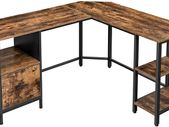 _Computer Desk, L-Shaped Office Table with Cabinet and Hanging Files, 2 Shelves, Home Office, Space-Saving, Easy Assembly, Industrial Design, Vintage Brown/Black