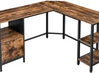 main image for ad _Computer Desk, L-Shaped Office Table with Cabinet and Hanging Files, 2 Shelves, Home Office, Space-Saving, Easy Assembly, Industrial Design, Vintage Brown/Black