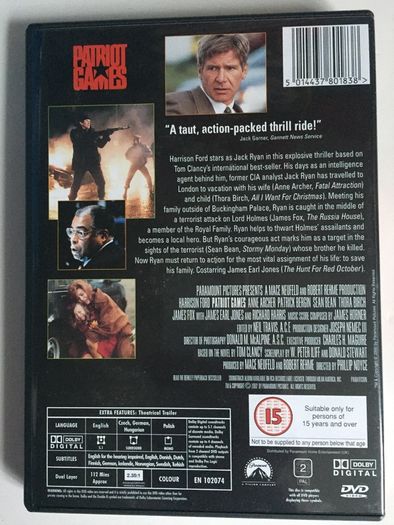Patriot Games [1992] Harrison Ford, Sean Bean, Patrick Bergin, Thora Birch, Samuel L. Jackson, James Fox & Richard Harris [Movie DVD]