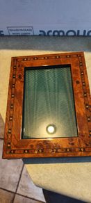 Vintage  Inlaid Burl Wood Marquetry 4x6 inches Photo/Art Print Frame, Wooden Brown Picture Table Wall Display