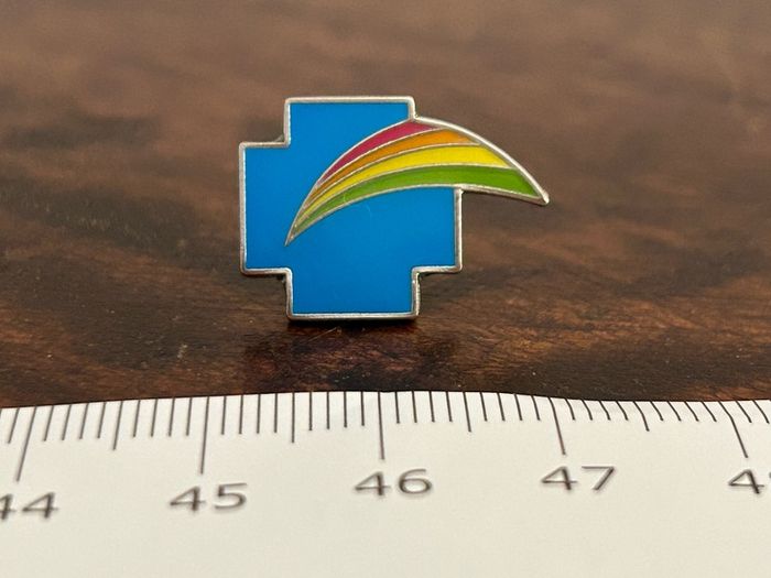 Vintage Blue Cross Rainbow Enamel Lapel Pin
