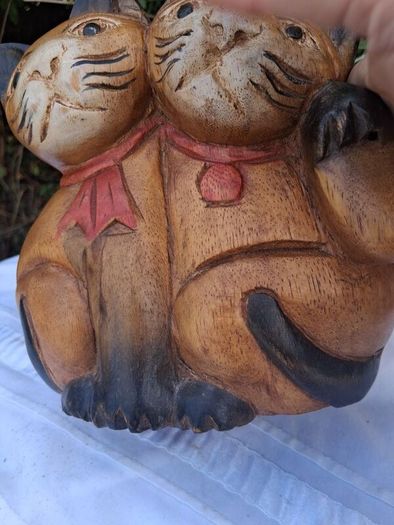 3 X Art Deco Handpainted Hardwood Cats