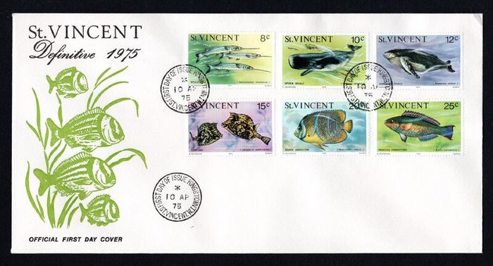 1975 St Vincent Marine Life Definitive Stamps Official First Day Cover (FDC)