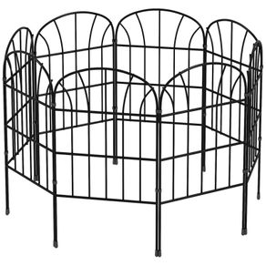 Metal Decorative Outdoor Picket Fence Panels Set of 8, Black